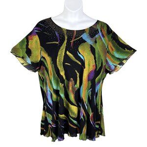 Serengeti Womens 2X Tunic Top Faceted  Stud Accents Yoke Abstract Design Artsy